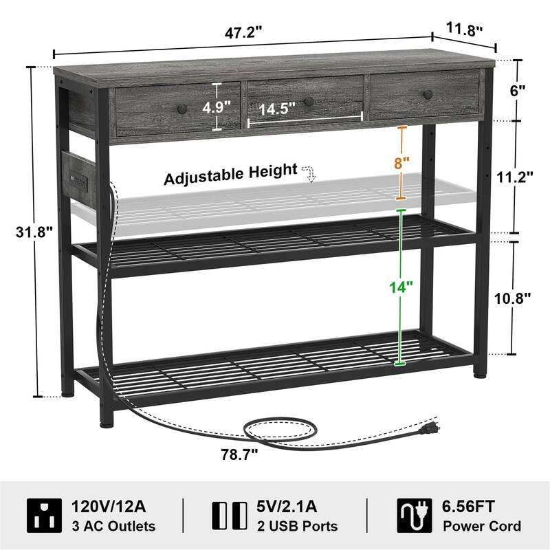 47'' Entryway Table with Outlets and USB Ports - 11.8"D x 47.2"W x 31.8"H