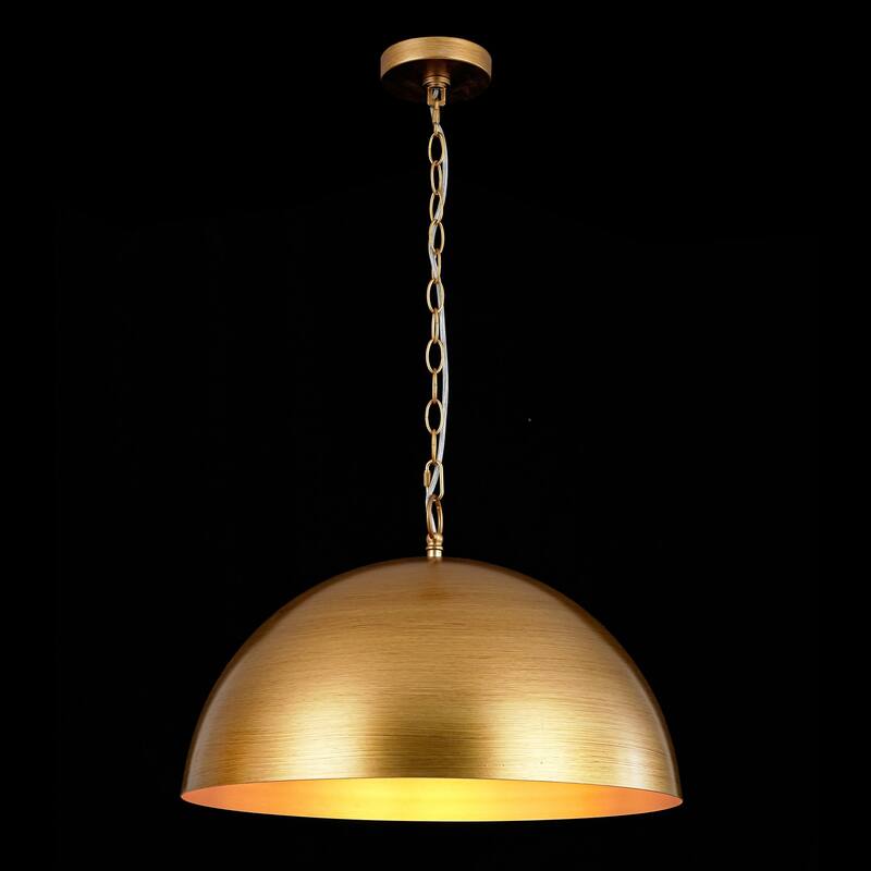 1-Light Industrial Retro Handmade Brushed Gold Dome Pendant Light