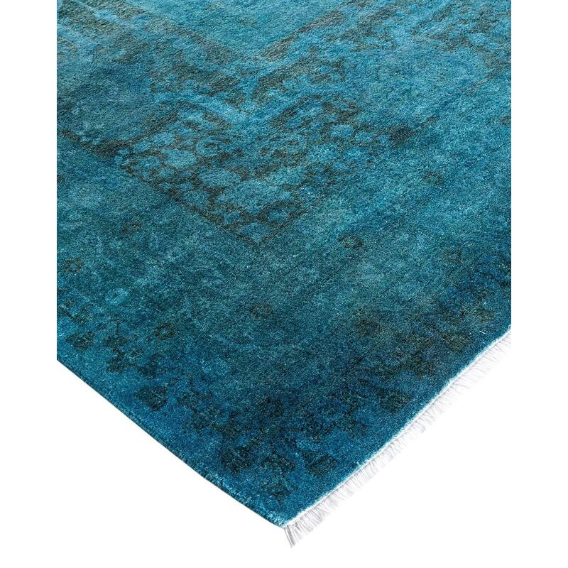 Overdyed, One-of-a-Kind Hand-Knotted Area Rug - Blue - 12' 3" x 17' 9"