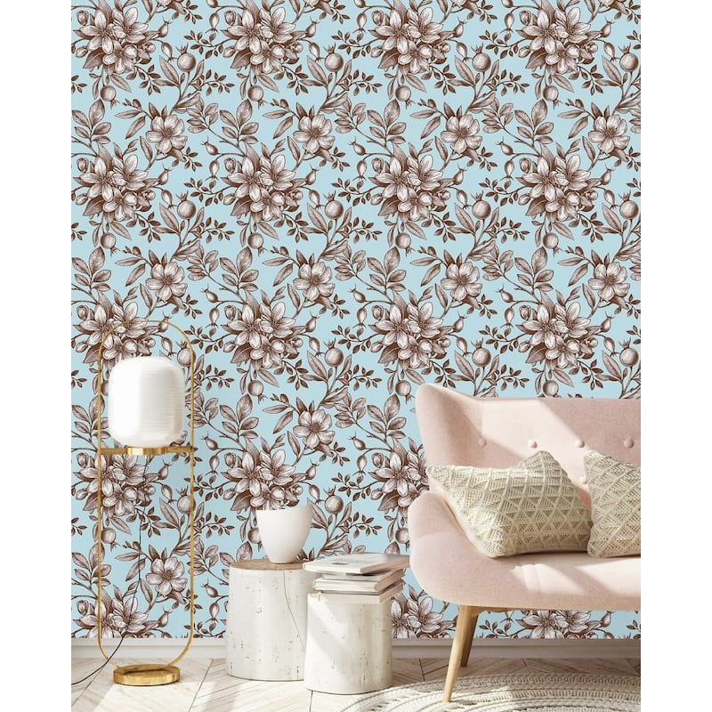 Blue Floral Wallpaper - Bed Bath & Beyond - 35647028
