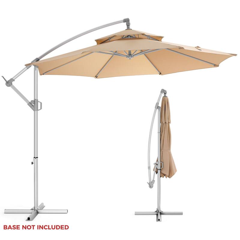Double Layer 10ft Patio Umbrella with Upgraded Aluminum Frame,Cantilever Hanging Market Umbrella with Base Included