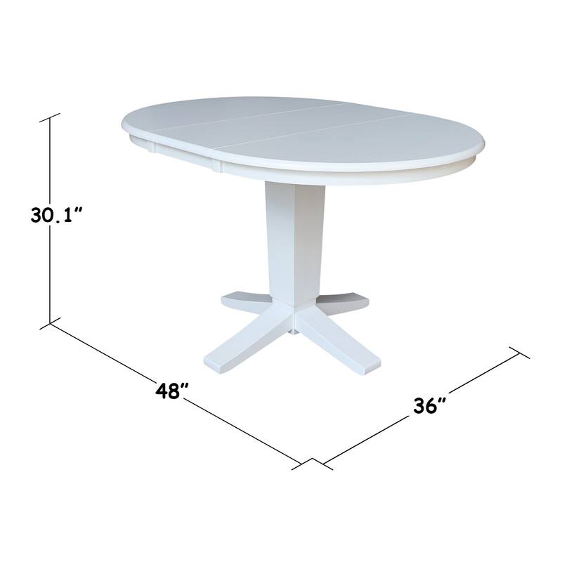 36" Solid Wood Round Top Pedestal Dining Table with 12 in Leaf