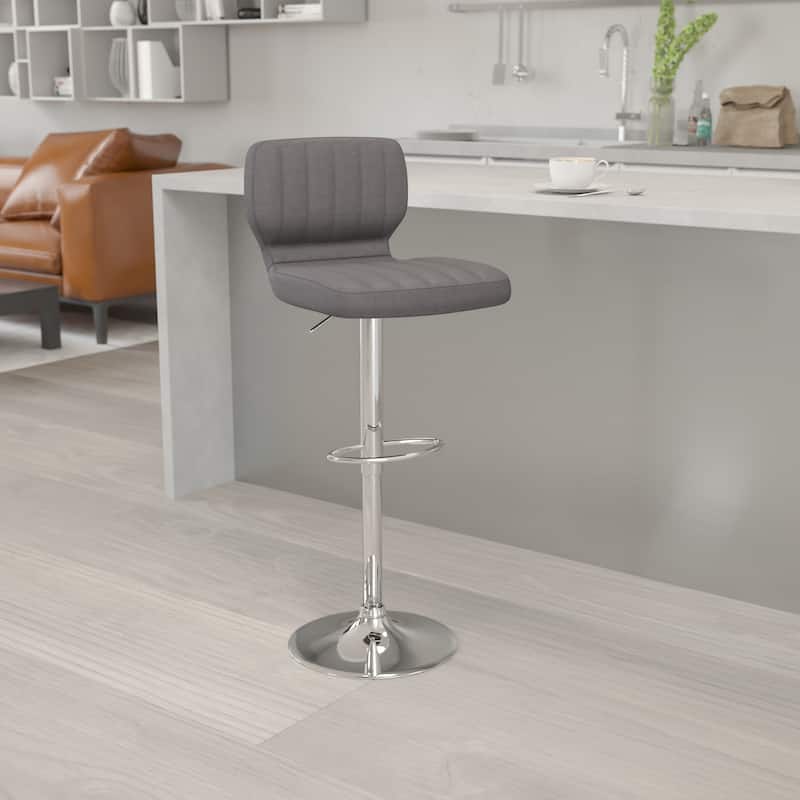 Contemporary Chrome Adjustable Bar Stool - 16.5"W x 19"D x 34.5" - 43"H - Grey Vinyl