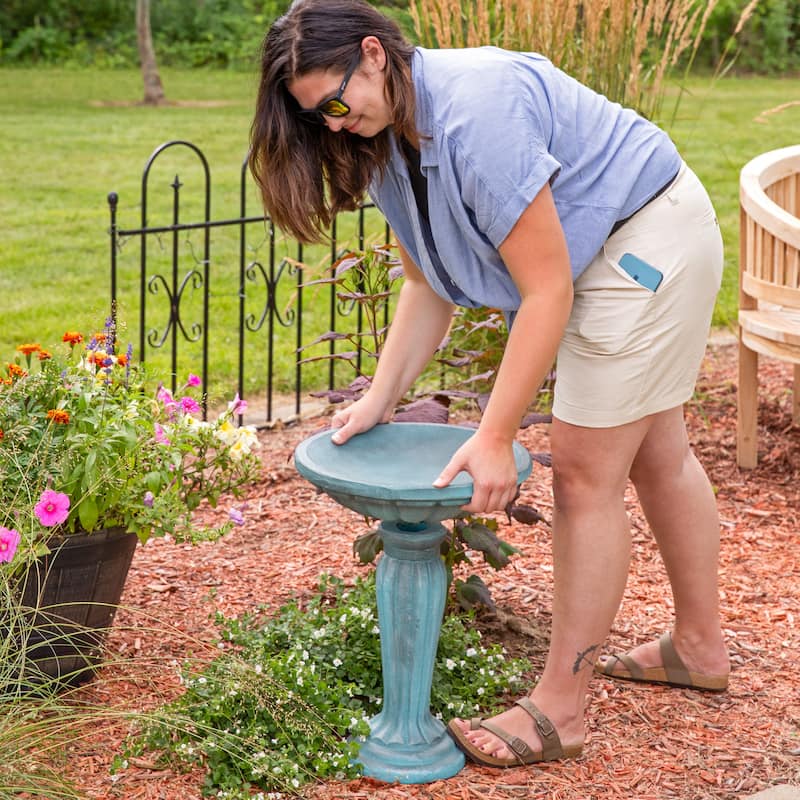 Sunnydaze Grecian Garden Reinforced Concrete Bird Bath - 20.25" H
