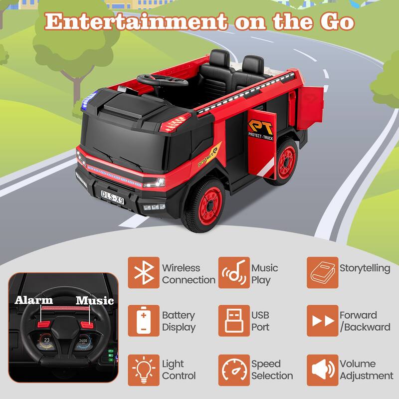 Gymax 2-Seater Kids Ride on Fire Truck w/Remote Control Water Gun