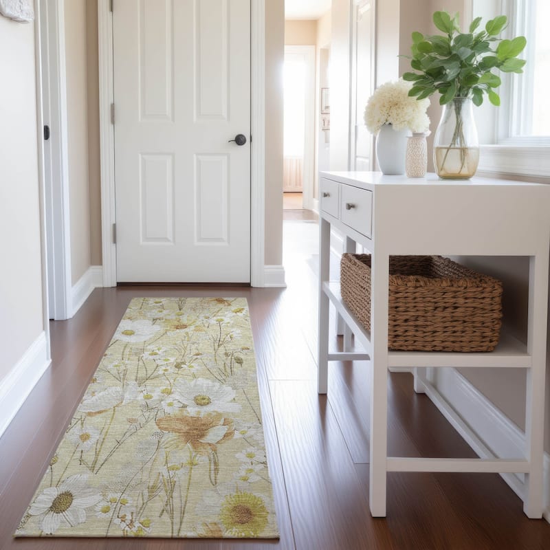 Premium Washable Super Soft Floral Mayfield Rug - Wheat - 2'3" x 7'6"