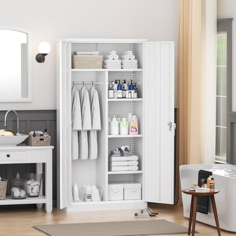 72'' Tall Metal Lockable Wardrobe Armoire Storage Cabinet Locker with Hanging Rod for Garage, Gym, Home Office