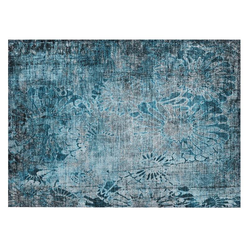 Machine Washable Indoor/ Outdoor Modern Floral Chantille Rug