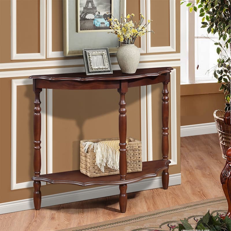 42'' Retro Circular Curved Half-Moon Console Table - Light Espresso