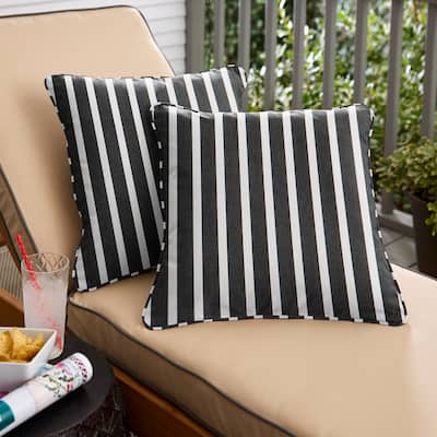 Black White Stripe Corded Square Pillows (Set of 2) by Havenside Home