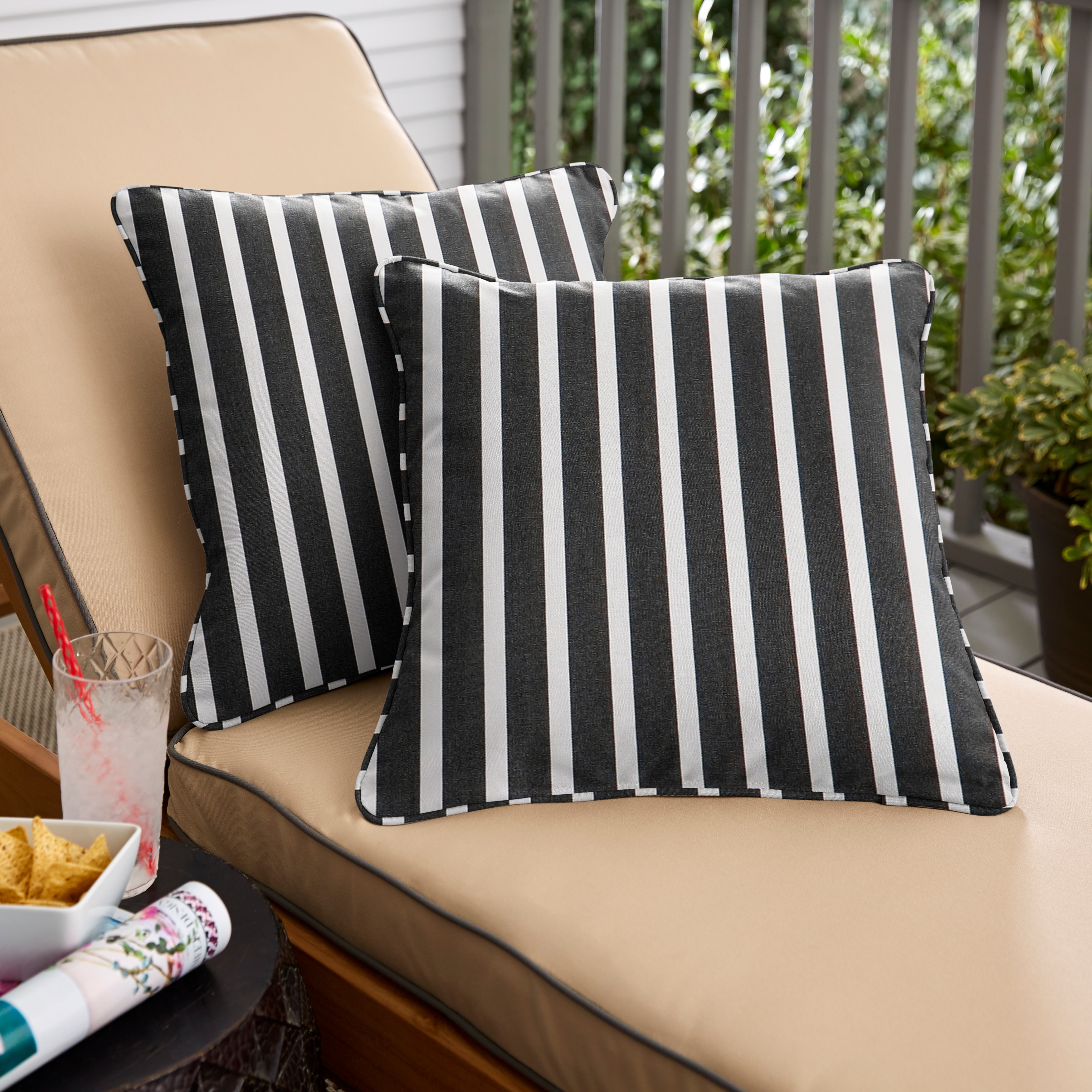 Black White Stripe Corded Square Pillows (Set of 2) by Havenside Home