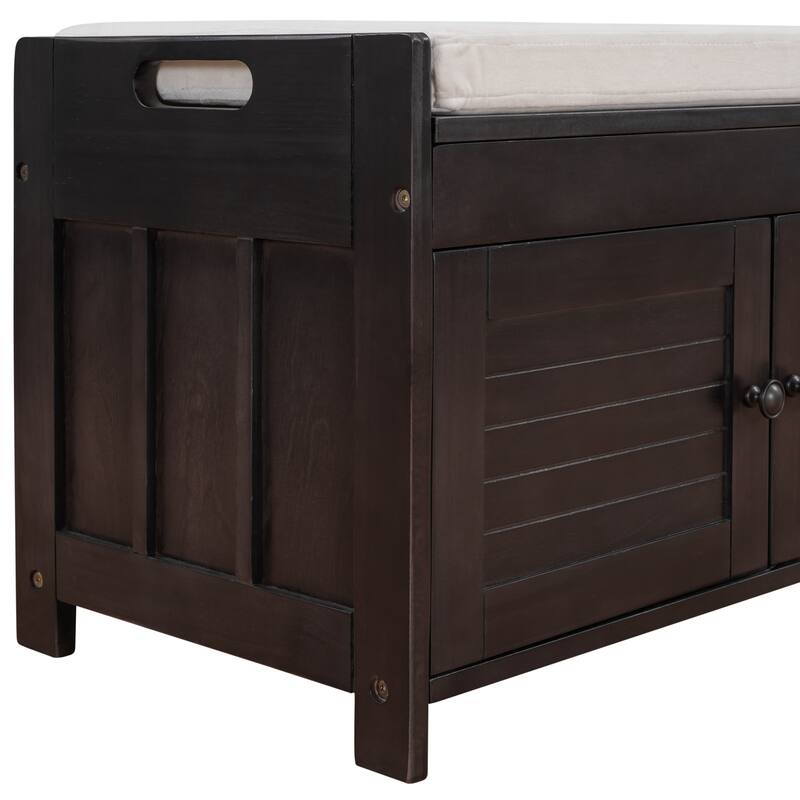 3 Shutter-shaped Doors Storage Benches with Removable Cushion