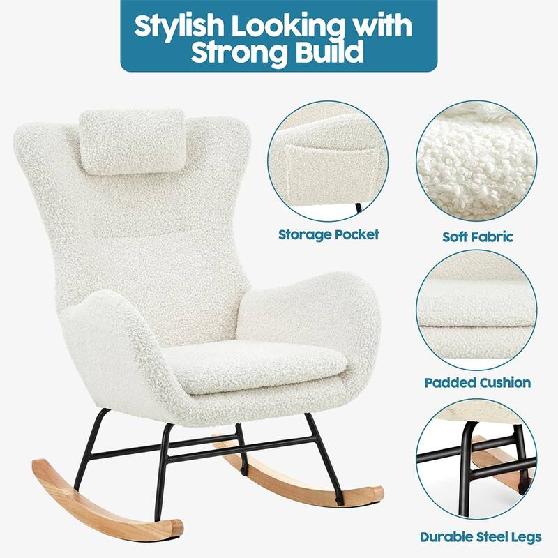 Teddy Upholstered Rocking Chair with Padded Seat, Backrest & Armrests - 26.38 "W* 34.25"D *36.22 "H