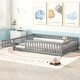 preview thumbnail 7 of 6, Full Size Bed Floor Bed with Safety Guardrails and Door for Kids, Gray