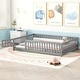 preview thumbnail 98 of 109, Pine Wood Floor Bed with Safety Guardrails and Door for Kids, Boys, Girls, Bedroom Full - Gray