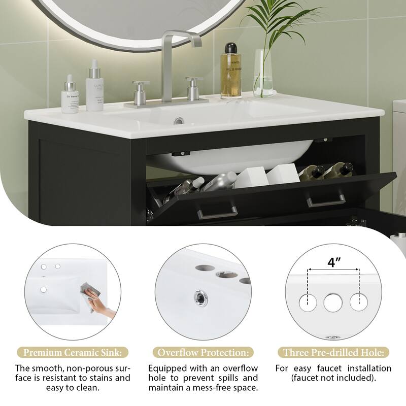 Bathroom Vanity with Sink Top, Bathroom Cabinet with Drawer and Two Doors, Freestanding Storage Cabinet with Shelf