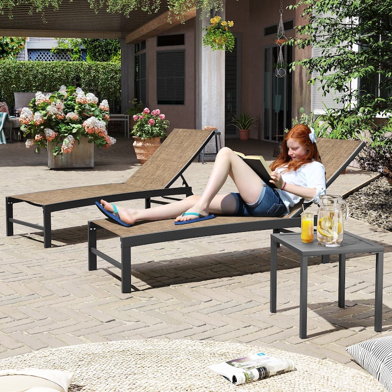 Outdoor Aluminum Chaise Lounge Chairs and Side Table, Sun Lounger with Adjustable Backrest