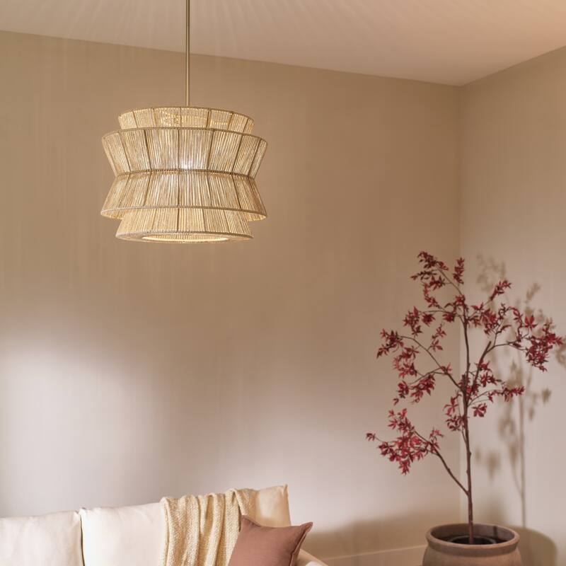 Kichler Lighting Ophira 22 Inch 1 Light Pendant with Jute Shade in Champagne Bronze