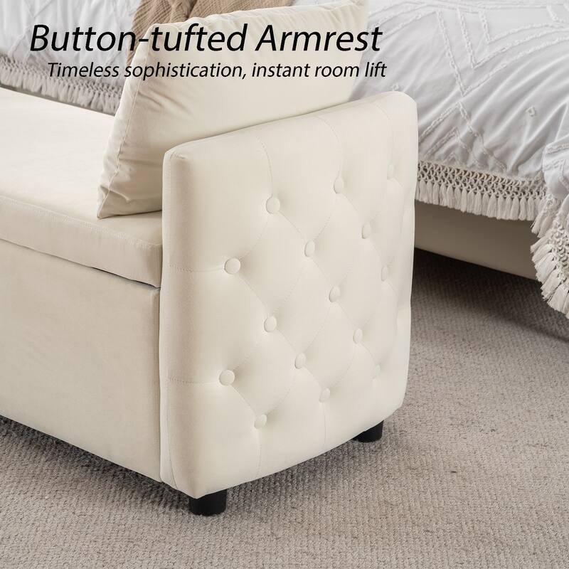 Storage Bench for Bedroom, 60" End of Bed Bench for King Size Bed Modern Upholstered Long Bench with Tufted Arm