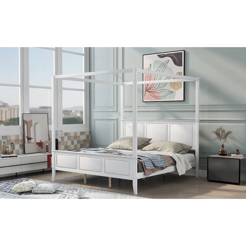 King Size Canopy Platform Bed with Headboard and Footboard,With Slat
