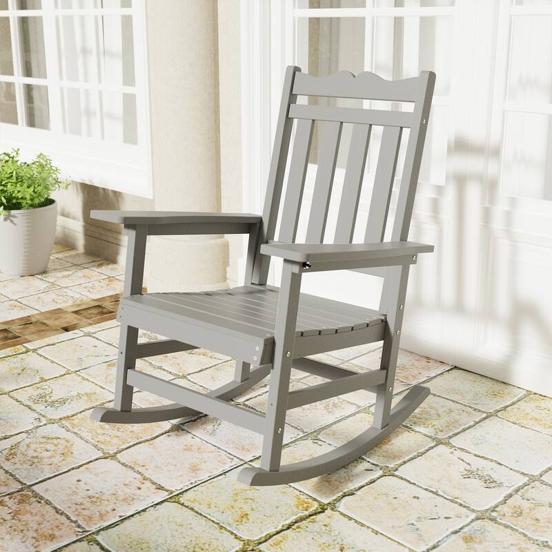 BONOSUKI Patio Adirondack Rocking Chair,Fire Pit Chair Weather Resistant - LineGray
