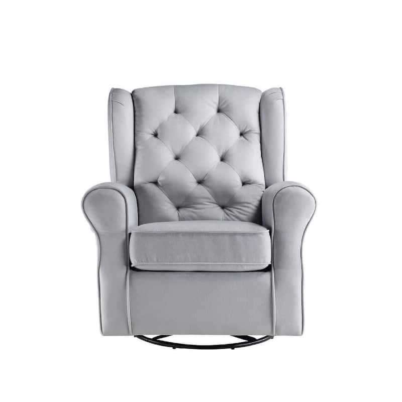 35 Inch Accent Swivel Chair, Glider, Tufted Back, Grey - 35 L x 34 W x 37 H Inches
