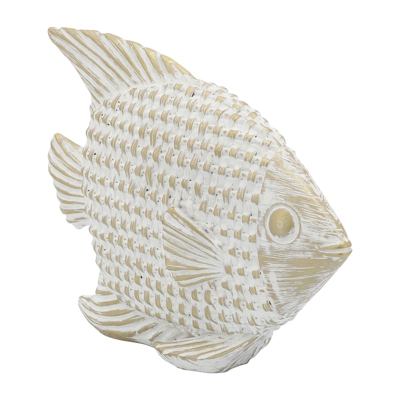 7" Ceramic Standing Fish Statue Contemporary White and Gold Fish Figurine Decorative Accent Coastal Beach Theme Home