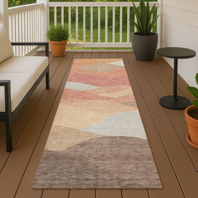 Machine Washable Indoor/ Outdoor Modern Horizon Chantille Rug - Coral - 2'3" x 7'6"