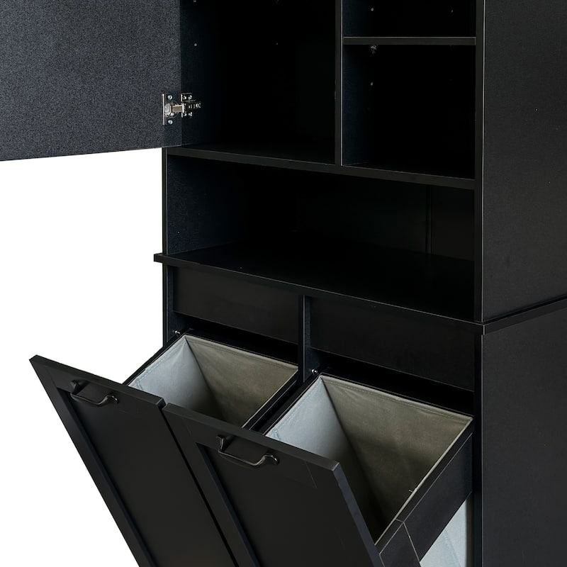 Tall Bathroom Storage Cabinet with Doors and shelf, Freestanding Bathroom Cabinet, Tilt-Out Laundry Hamper