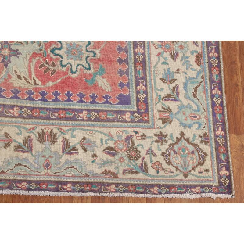 Distressed Tabriz Vintage Area Rug Handmade Wool Carpet - 9'8" x 12'8"