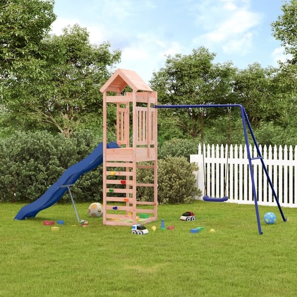 slide 2 of 20, vidaXL Swing Set Outdoor Backyard Wooden Playground Equipment for Kids Age 3-8 166.1" x 72.8" x 94.1" Douglas