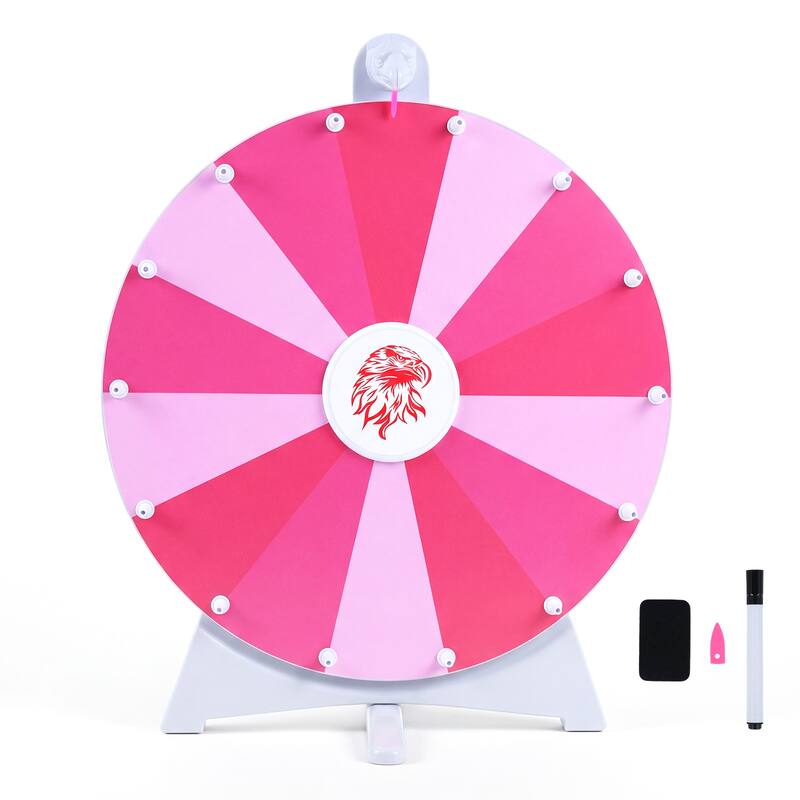 Gymax Spinning Prize Wheel 14 Slots Spin Wheel w/Blackboard Marker - Pink