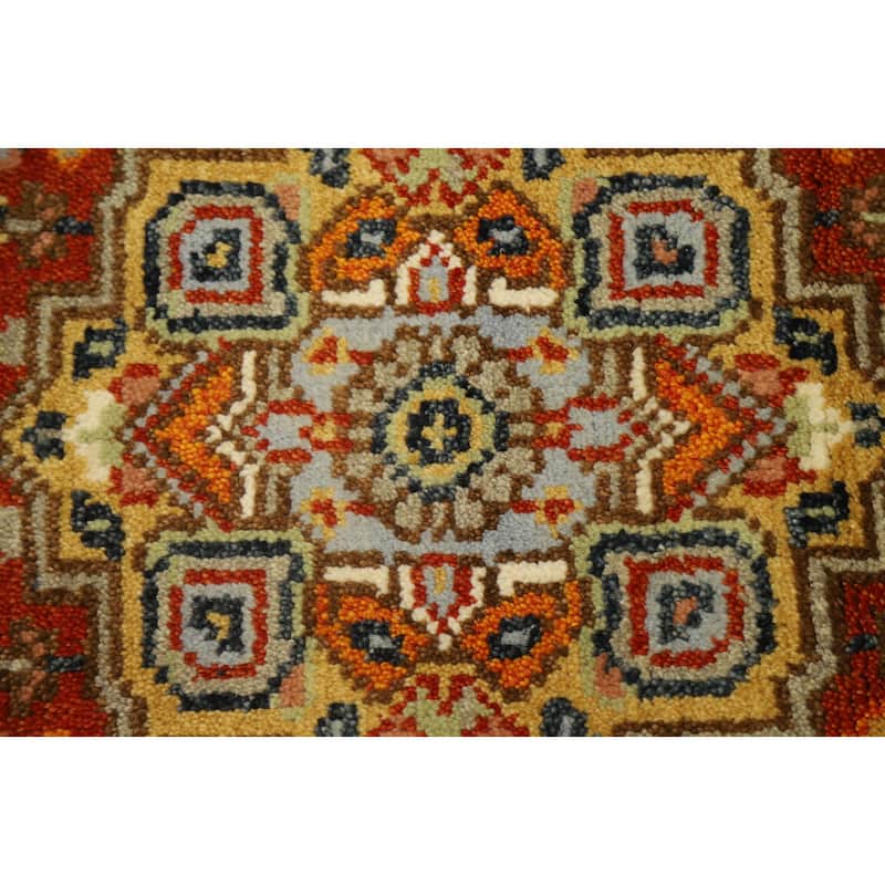 Hand Knotted Oriental 100% Wool Carpet Traditional Geometric Oranges & Rust Heriz (serapi) Runner Rug - 7' 11'' X 2' 0''