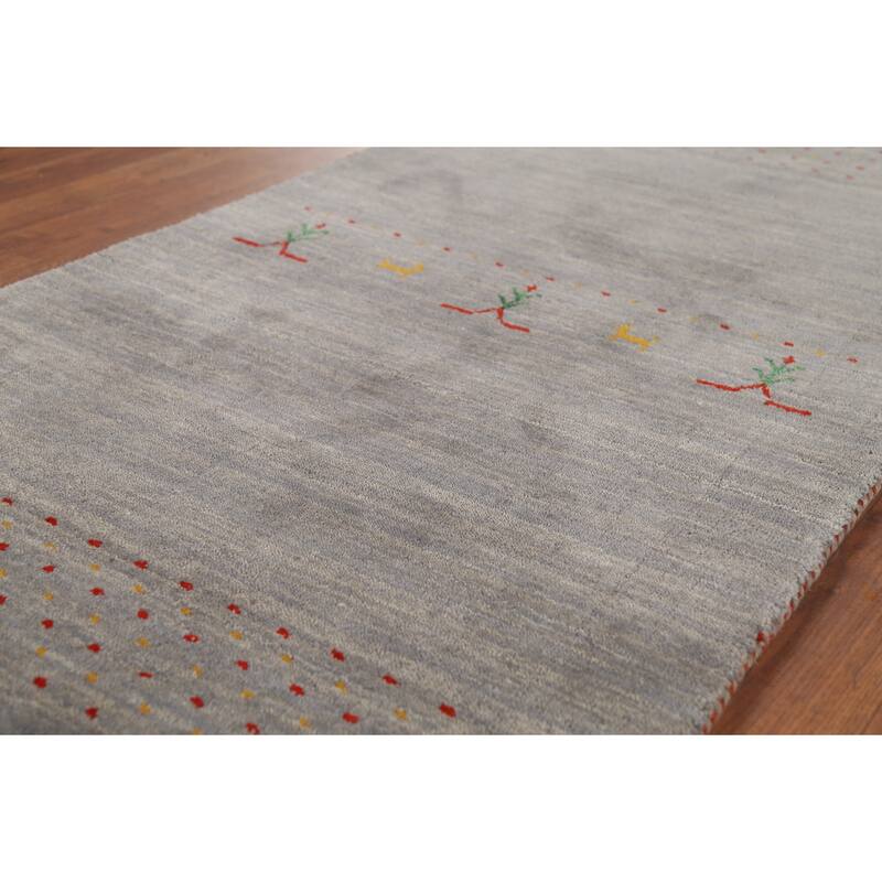Gray Gabbeh Runner Rug Hand-Knotted Tribal Modern Wool Carpet - 2'10"x 9'7"