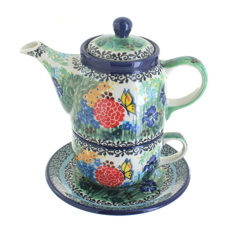 Blue Rose Polish Pottery 423 Caramika Artystyczna Tea for One - Teresa