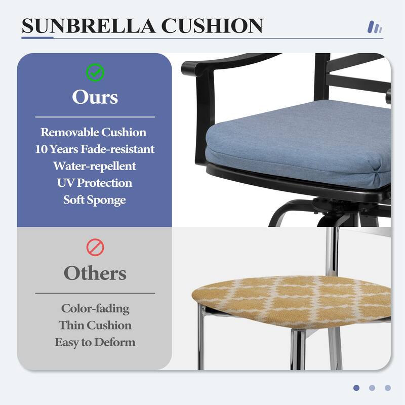 3/5-Piece Outdoor Swivel Aluminum Bar Stools with Sunbrella Cushion and Table Set