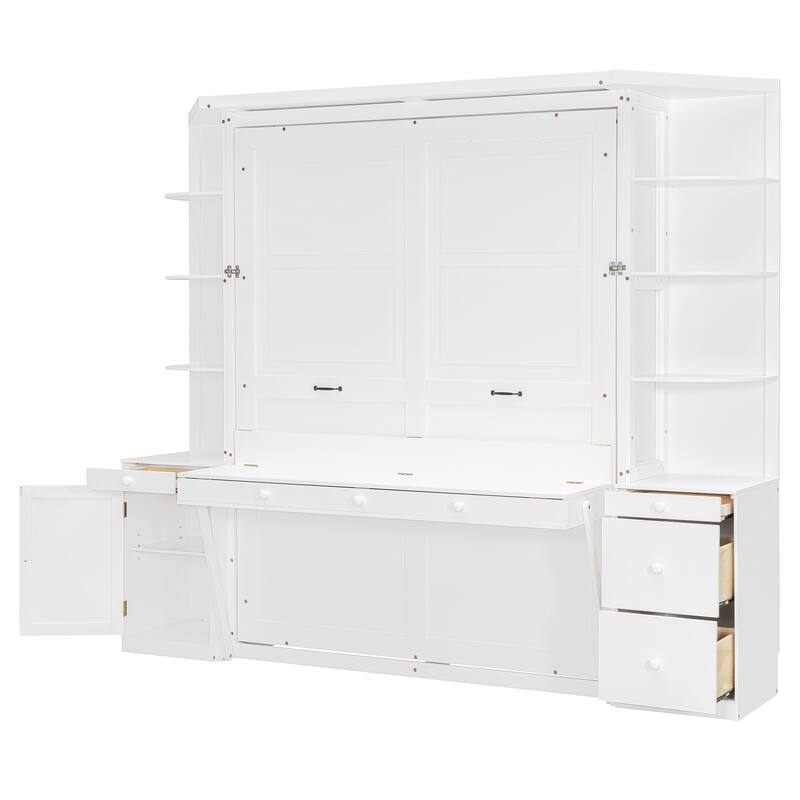 All-in-One Queen Murphy Bed with Desk, Light and Srorage Wall by Harper&Bright Designs