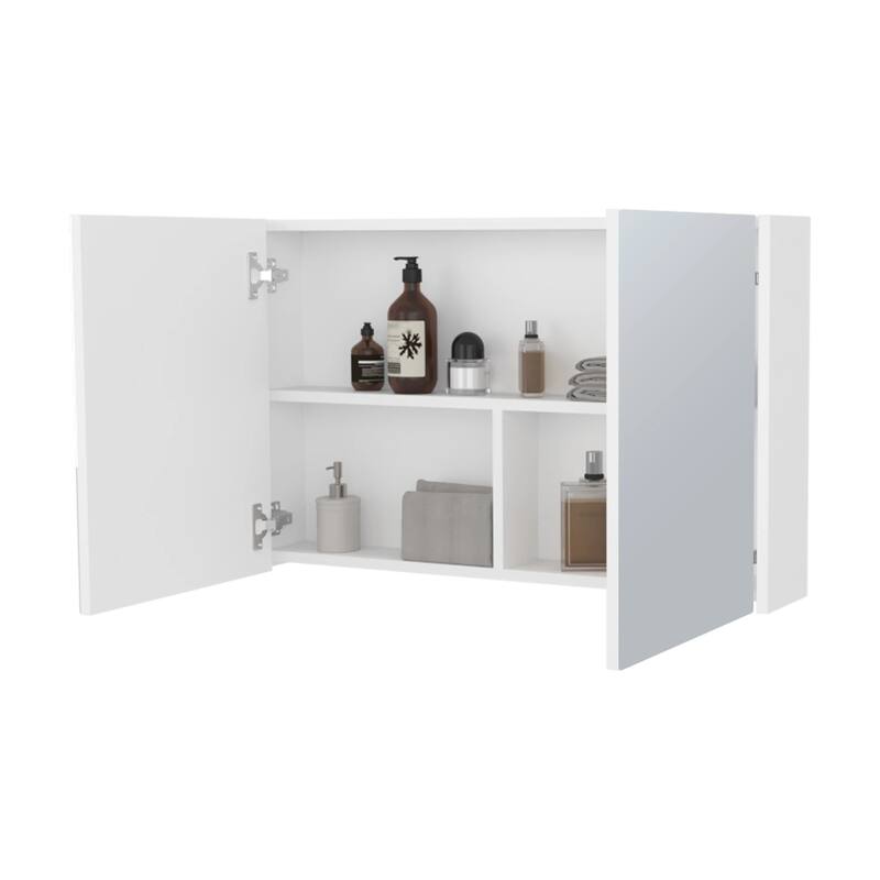 Wall-Mounted Medicine Cabinet with Two Mirrors and Three Shelves, Black Finish, Space-Saving Storage