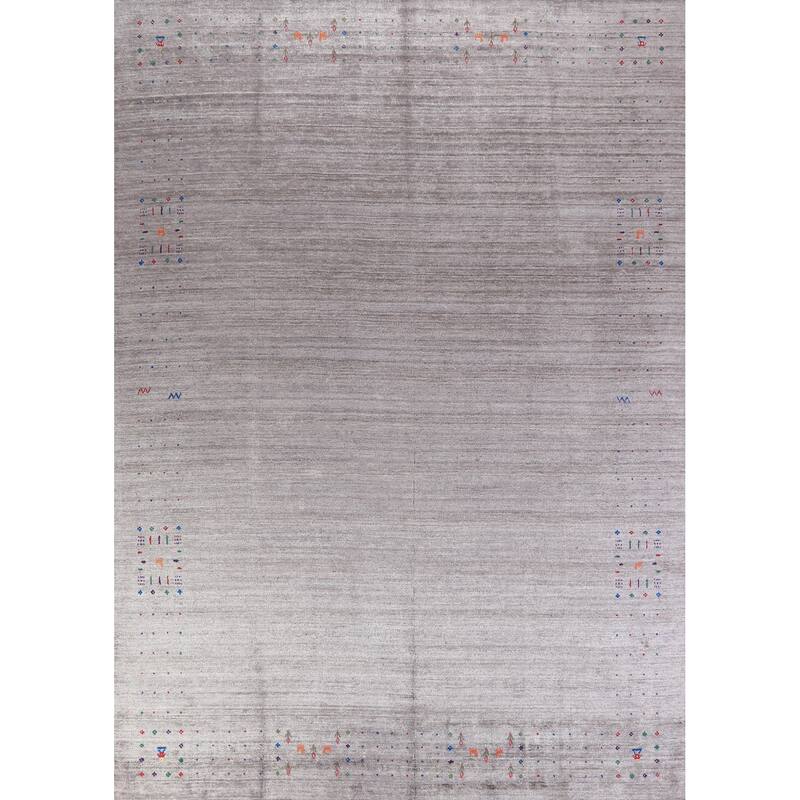 Gray Gabbeh Indian Area Rug Handmade Bedroom Wool Carpet - 9'0" x 12'0"