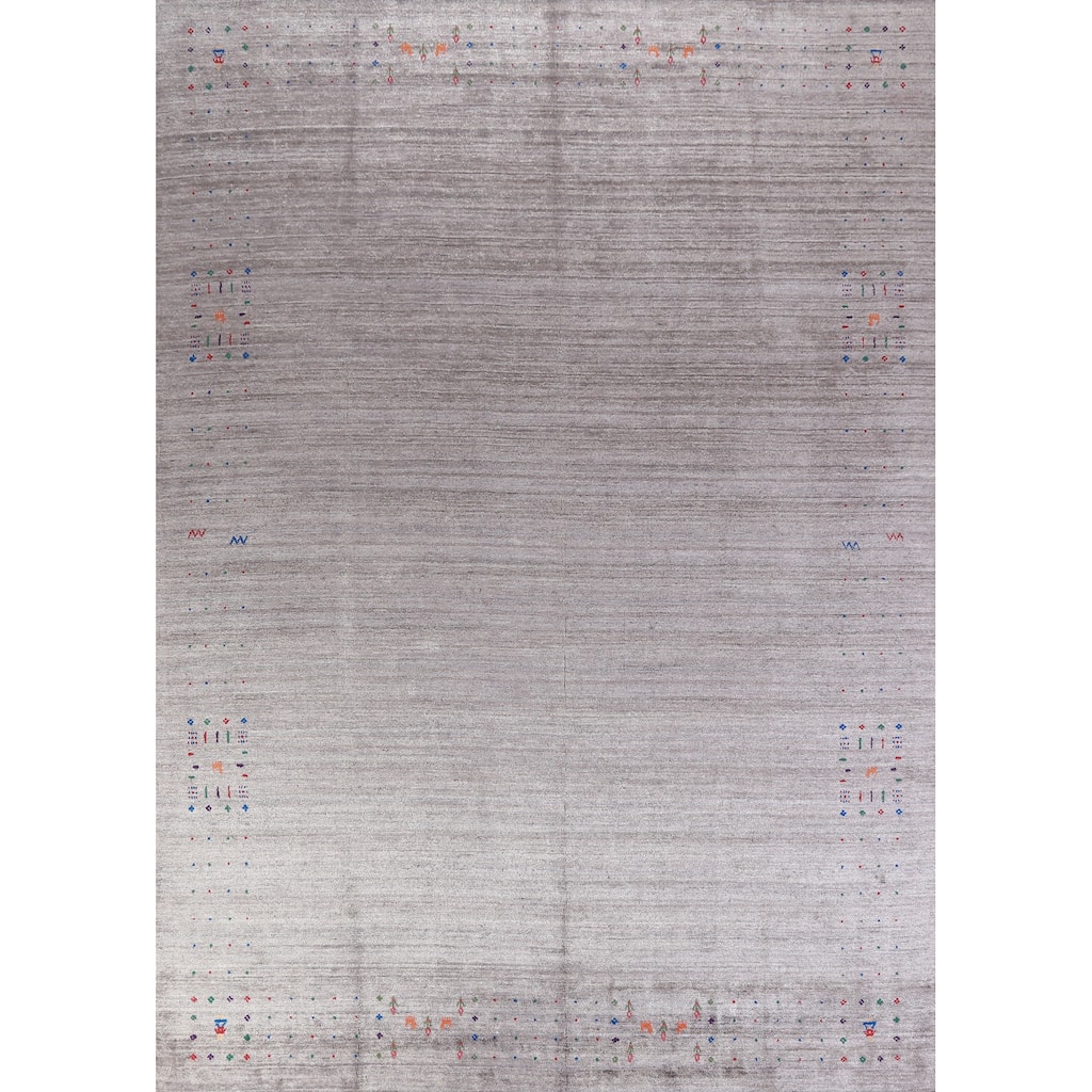 Gray Gabbeh Indian Area Rug Handmade Bedroom Wool Carpet - 9'0" x 12'0"