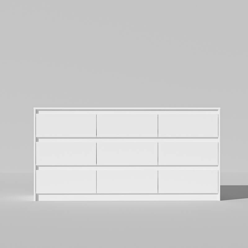 63" Modern 9-Drawer Dresser for Bedroom, Wide White Chest of Drawers, Large Storage Cabinet for Clothes Organization