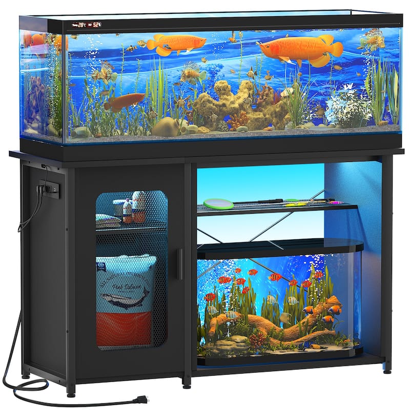 Aquarium Stand with USB Port and LED Light, Fish Tank Stand with Cabinet