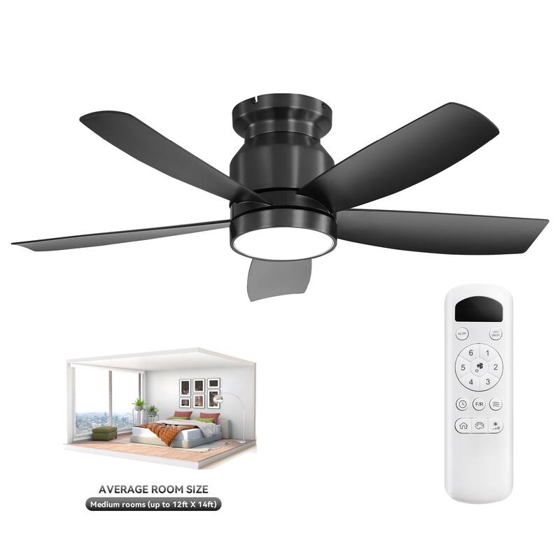 Sofucor 42'' Gold Flush Mount Ceiling Fan Lights Kit with Remote Quiet Reversible DC - 42 - Black