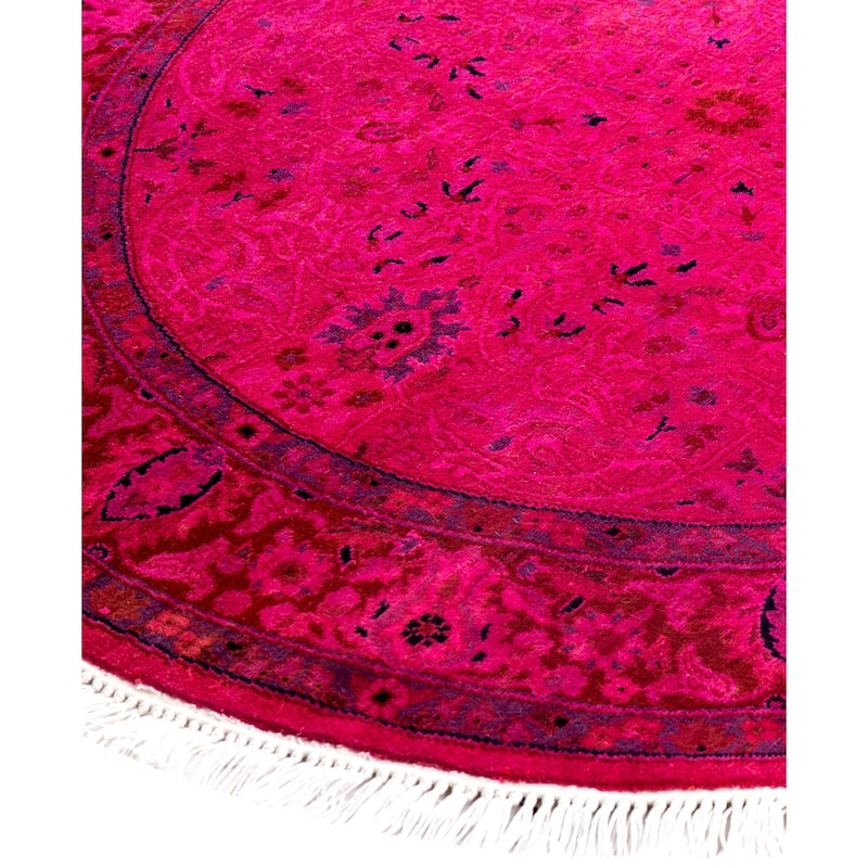 Overdyed One-of-a-Kind Hand-Knotted Round Area Rug - Pink - 3' 1" x 3' 1"