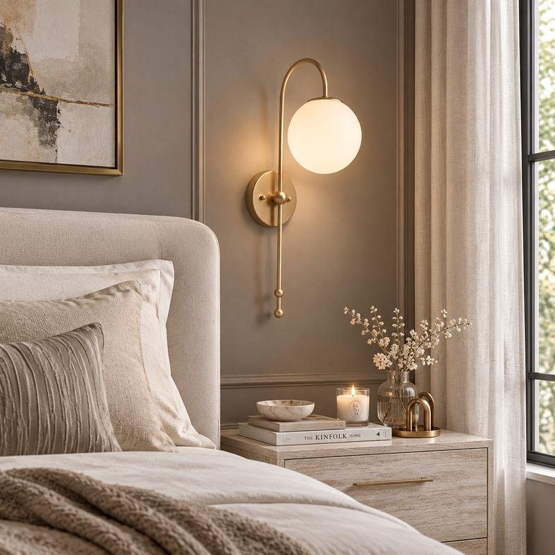 Modern Transitional 1-Light Gold Wall Sconce with Opal Glass Globe for Bathroom - W 5.5" × H 20.9" × D 9.6"