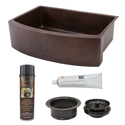 33-in Hammered Copper Kitchen Rounded Apron Single Basin Sink with Matching Drain and Accessories (KSP3_KASRDB33249)