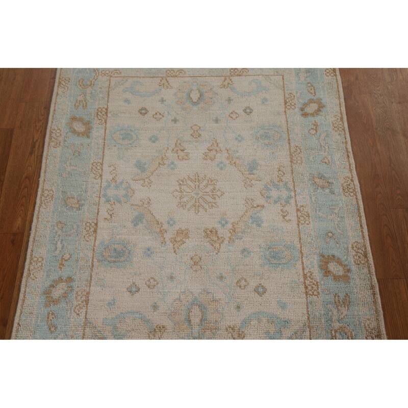 Hand Knotted Oriental 100% Wool Carpet Transitional Geometric Beige & Ivories Oushak Area Rug - 3' 11'' X 2' 11''