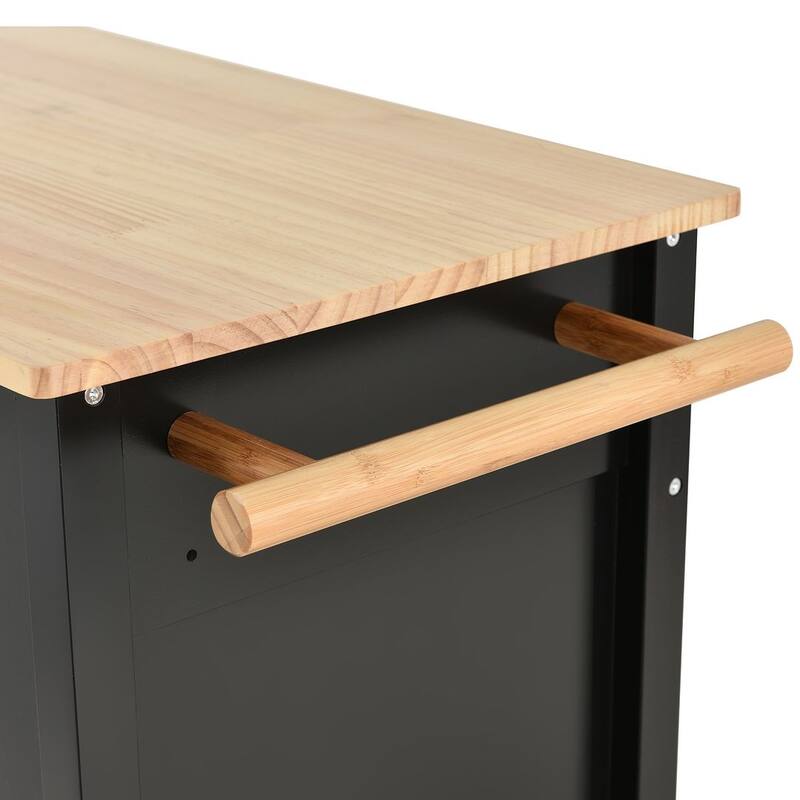 Kitchen Island Cart with Solid Wood Top, Locking Wheels, Spice & Towel Rack