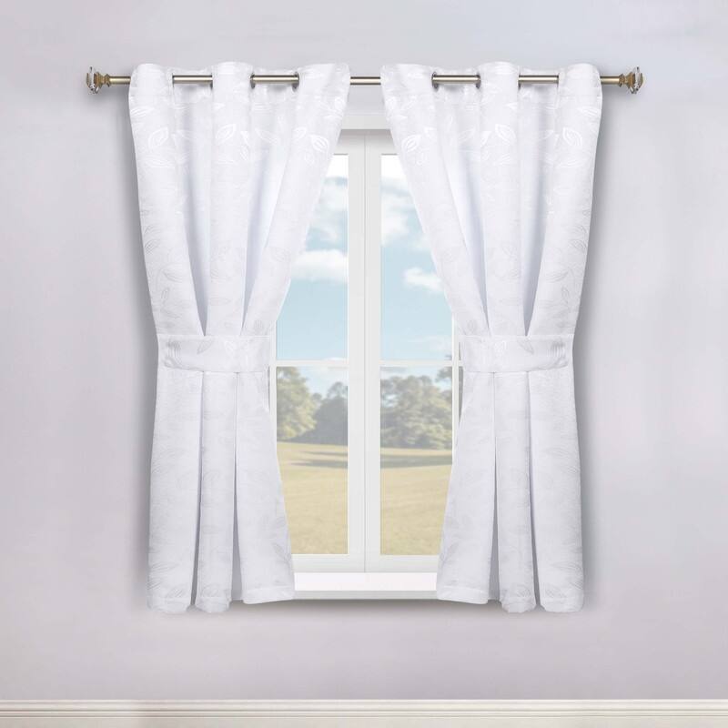 Superior Leaves Machine Washable Room Darkening Grommet With Ties Blackout Curtains, Set of 2