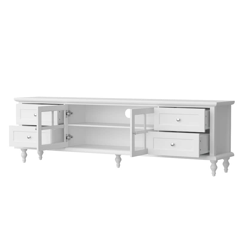 Stylish TV Console in White Roman Column Legs Modern TV Stand Console